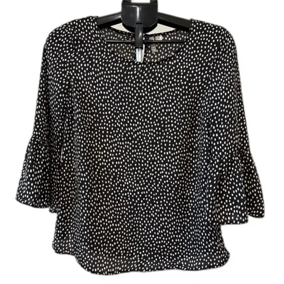 Elle Polka Dot Blouse with Ruffle Flare Sleeves - Picture 2 of 7
